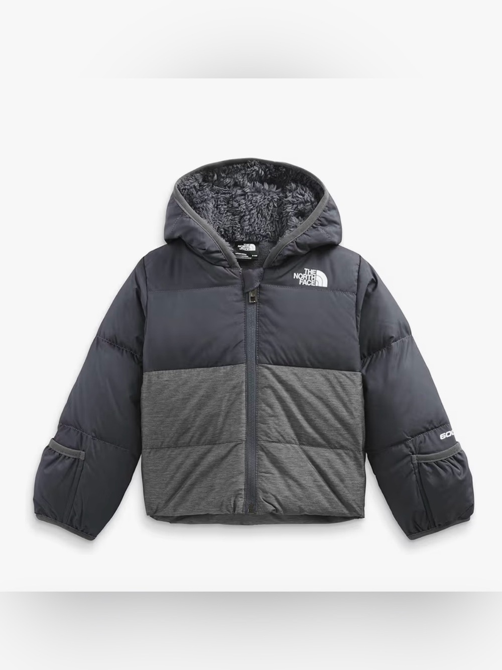 The North Face Hooded Kids Puffer Jacket in Navy and Charcoal